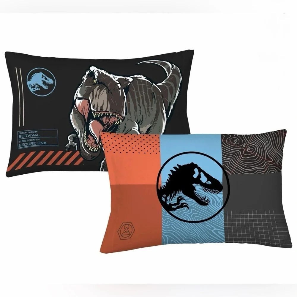Jurassic World Kids 2 Piece Blue Orange Reversible Dinosaur Comforter